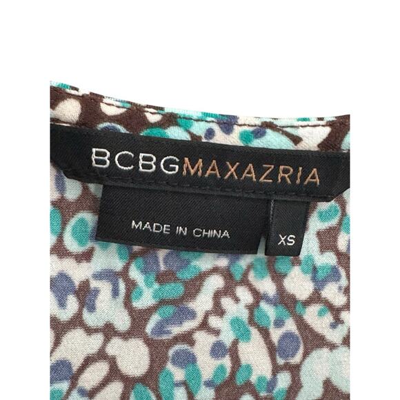 BCBG MaxAzria XS Aqua Brown Floral print faux wrap tie top #4487 - Picture 4 of 12